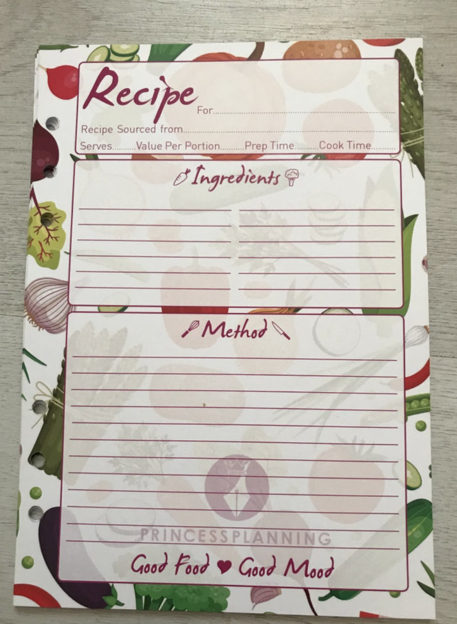 A5 Recipe Organiser Inserts